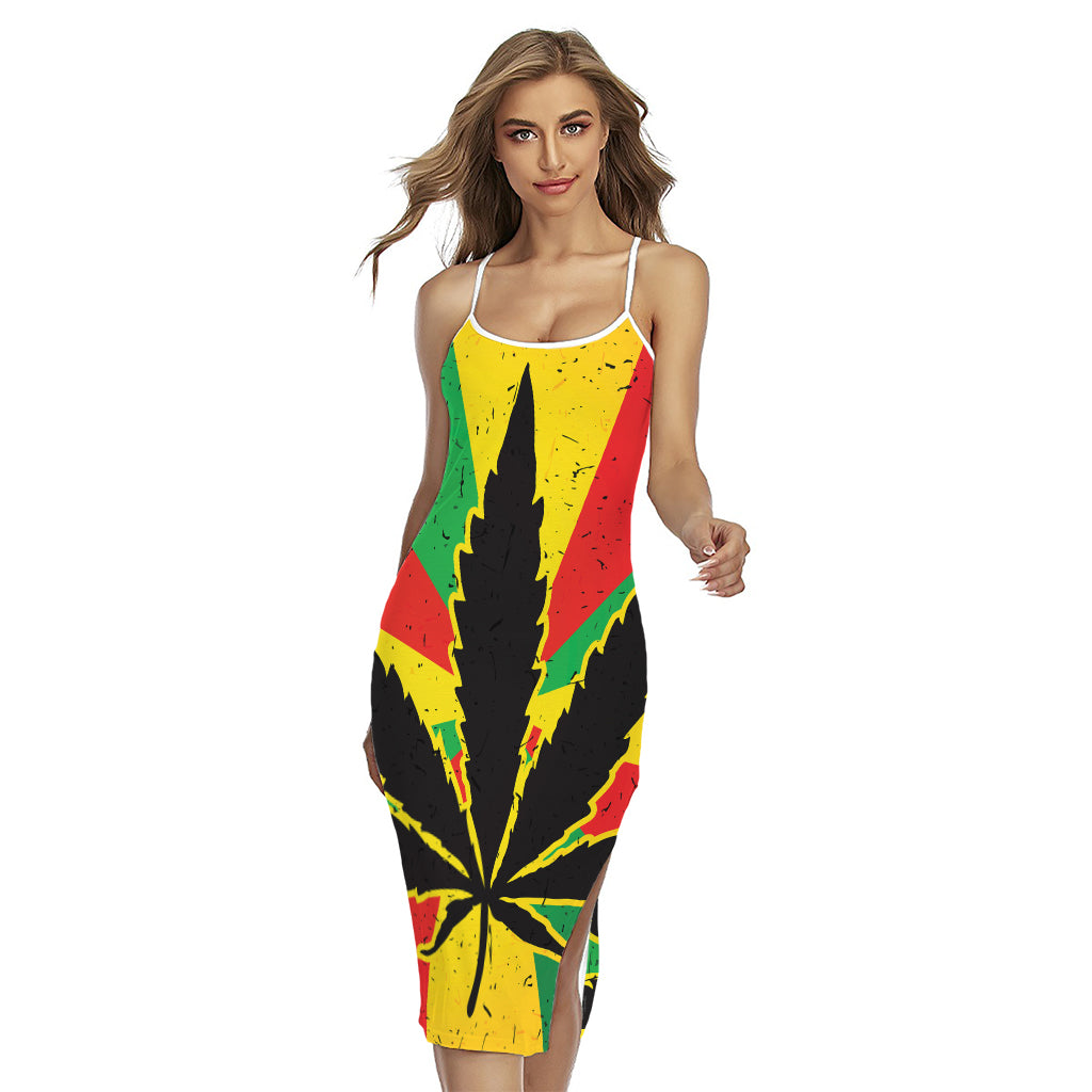 Cannabis Rasta Print Cross Back Cami Dress