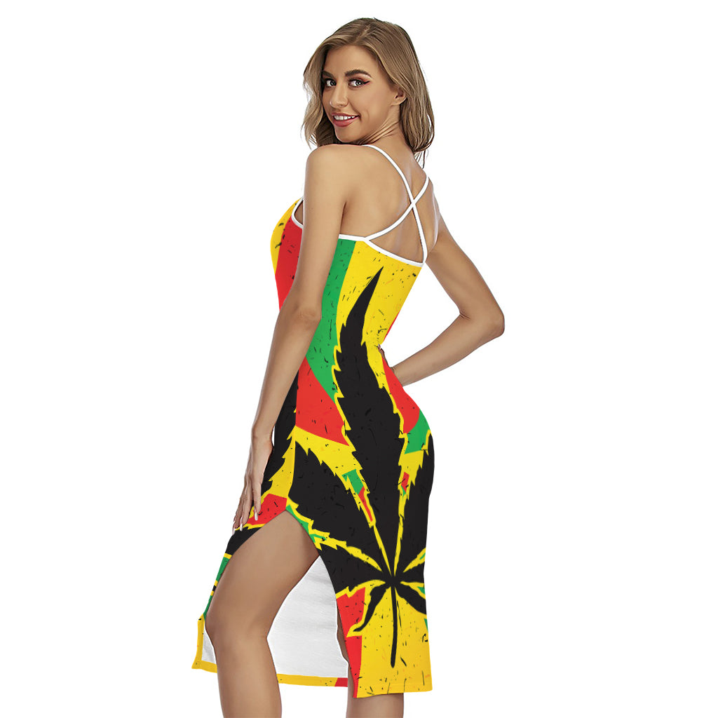 Cannabis Rasta Print Cross Back Cami Dress