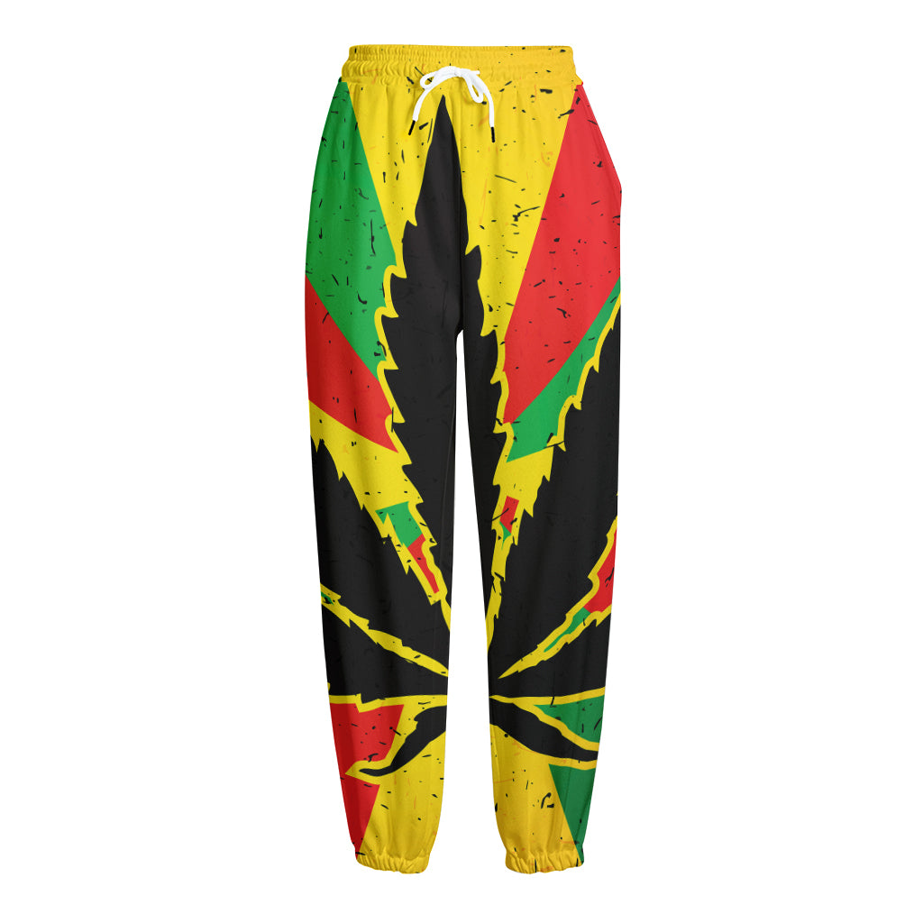 Cannabis Rasta Print Fleece Lined Knit Pants