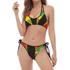 Cannabis Rasta Print Halter Scoop Tie Side Bikini