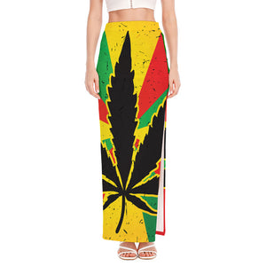 Cannabis Rasta Print High Slit Maxi Skirt