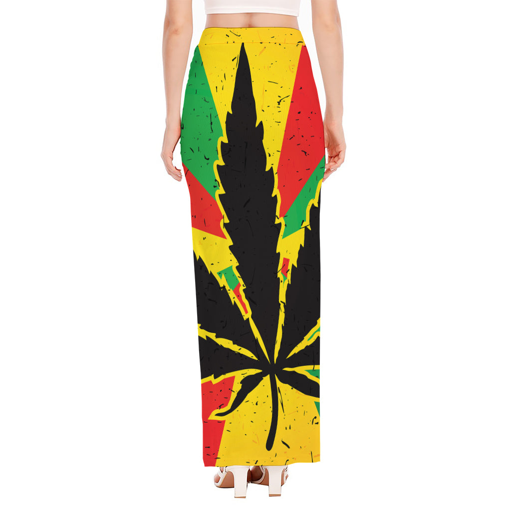 Cannabis Rasta Print High Slit Maxi Skirt