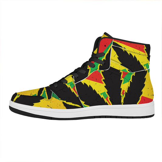 Cannabis Rasta Print High Top Leather Sneakers