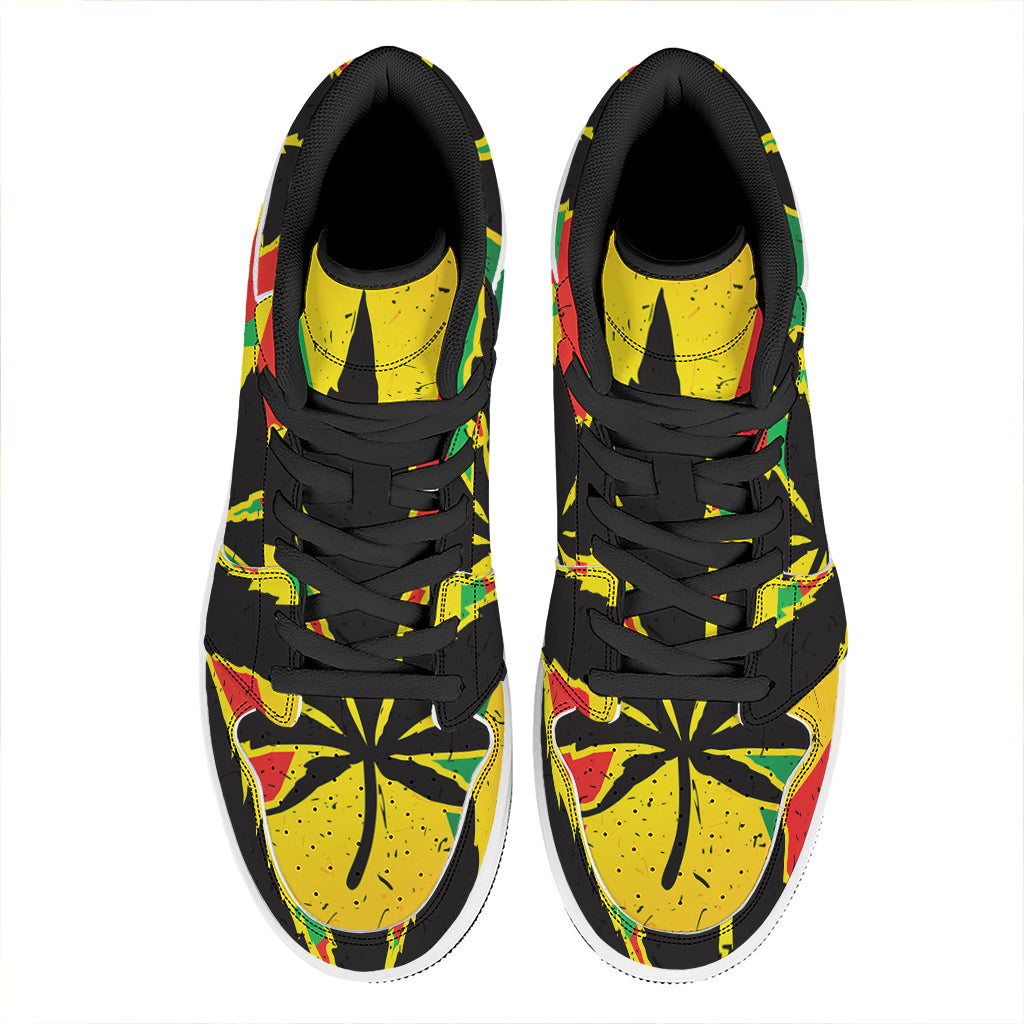 Cannabis Rasta Print High Top Leather Sneakers