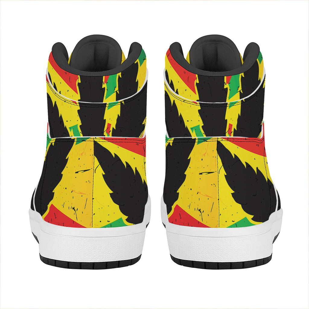 Cannabis Rasta Print High Top Leather Sneakers