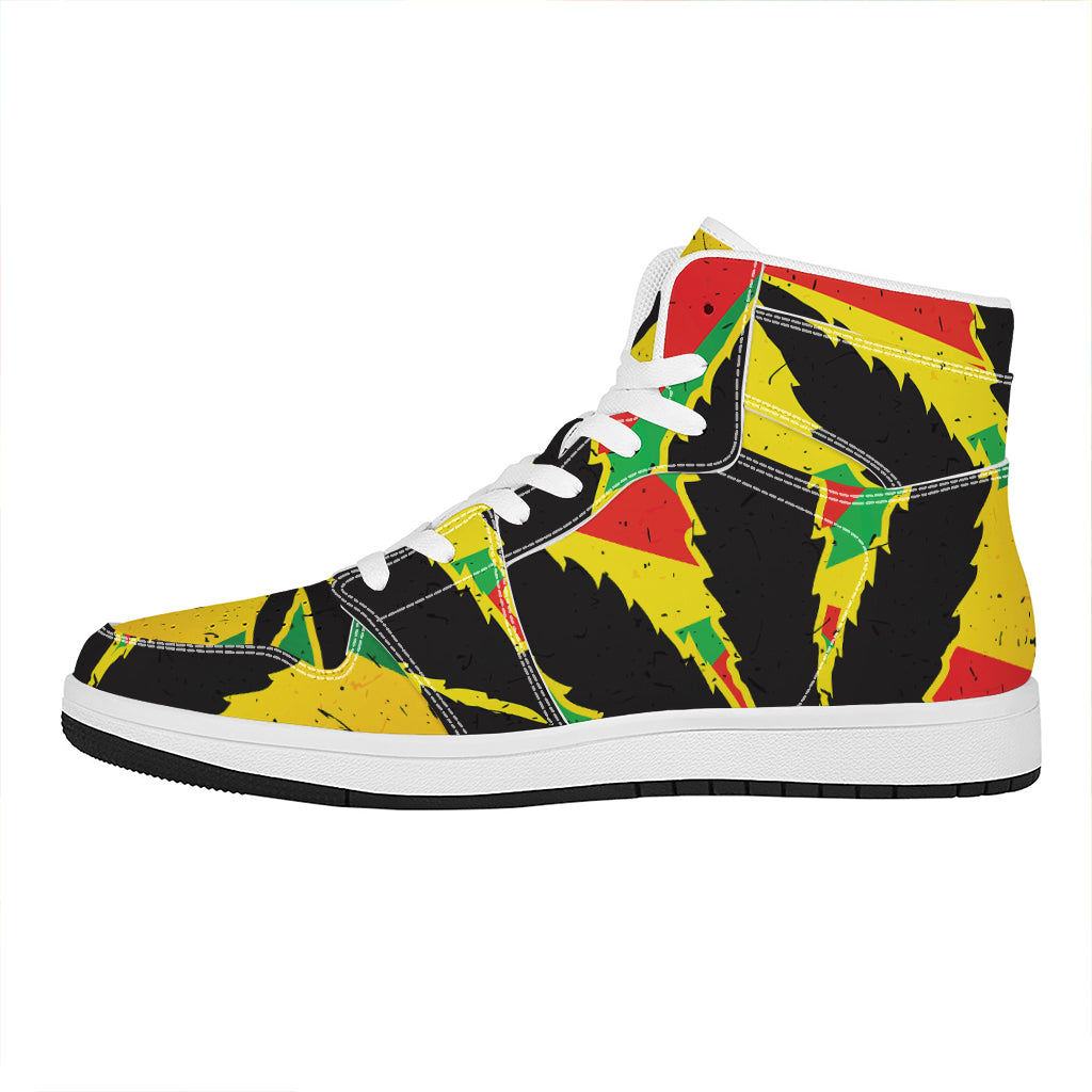Cannabis Rasta Print High Top Leather Sneakers