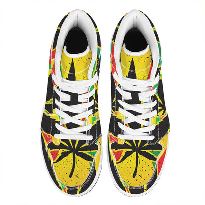 Cannabis Rasta Print High Top Leather Sneakers