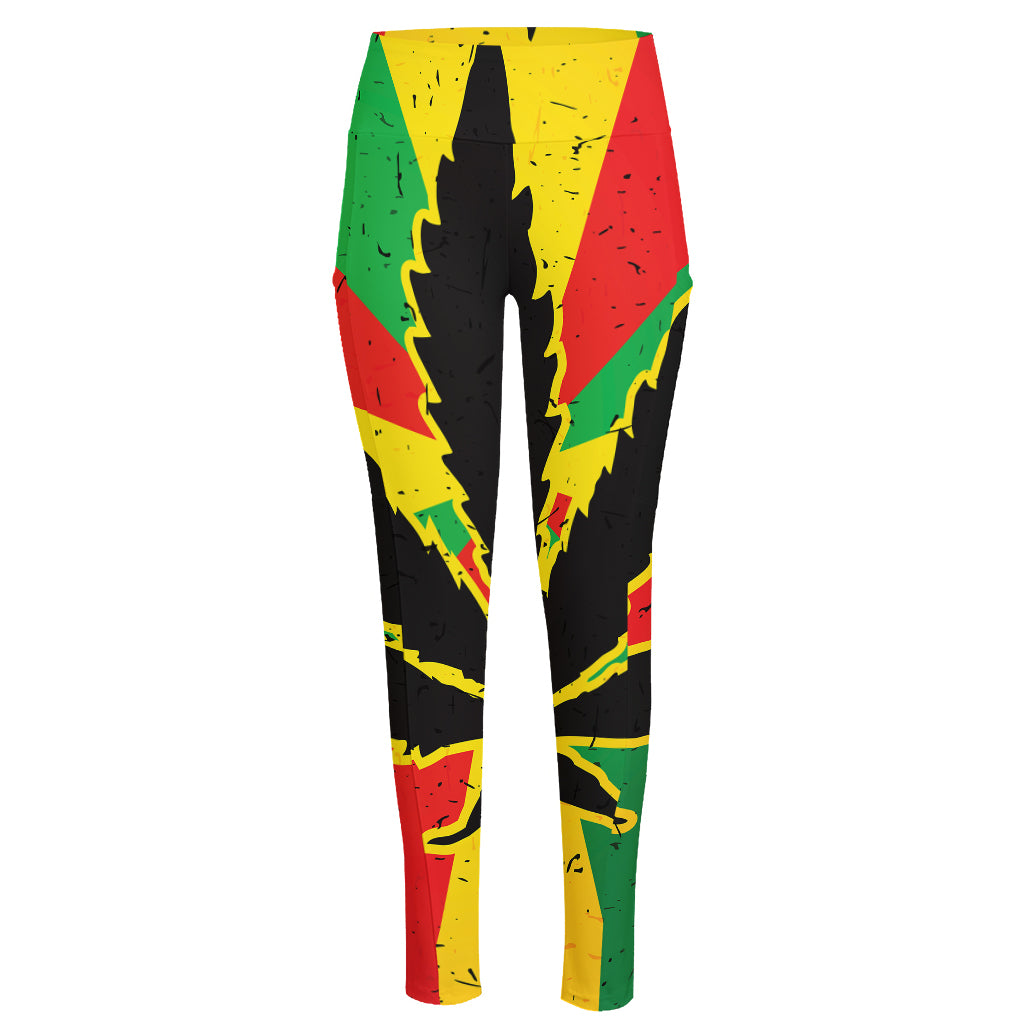 Cannabis Rasta Print High-Waisted Pocket Leggings