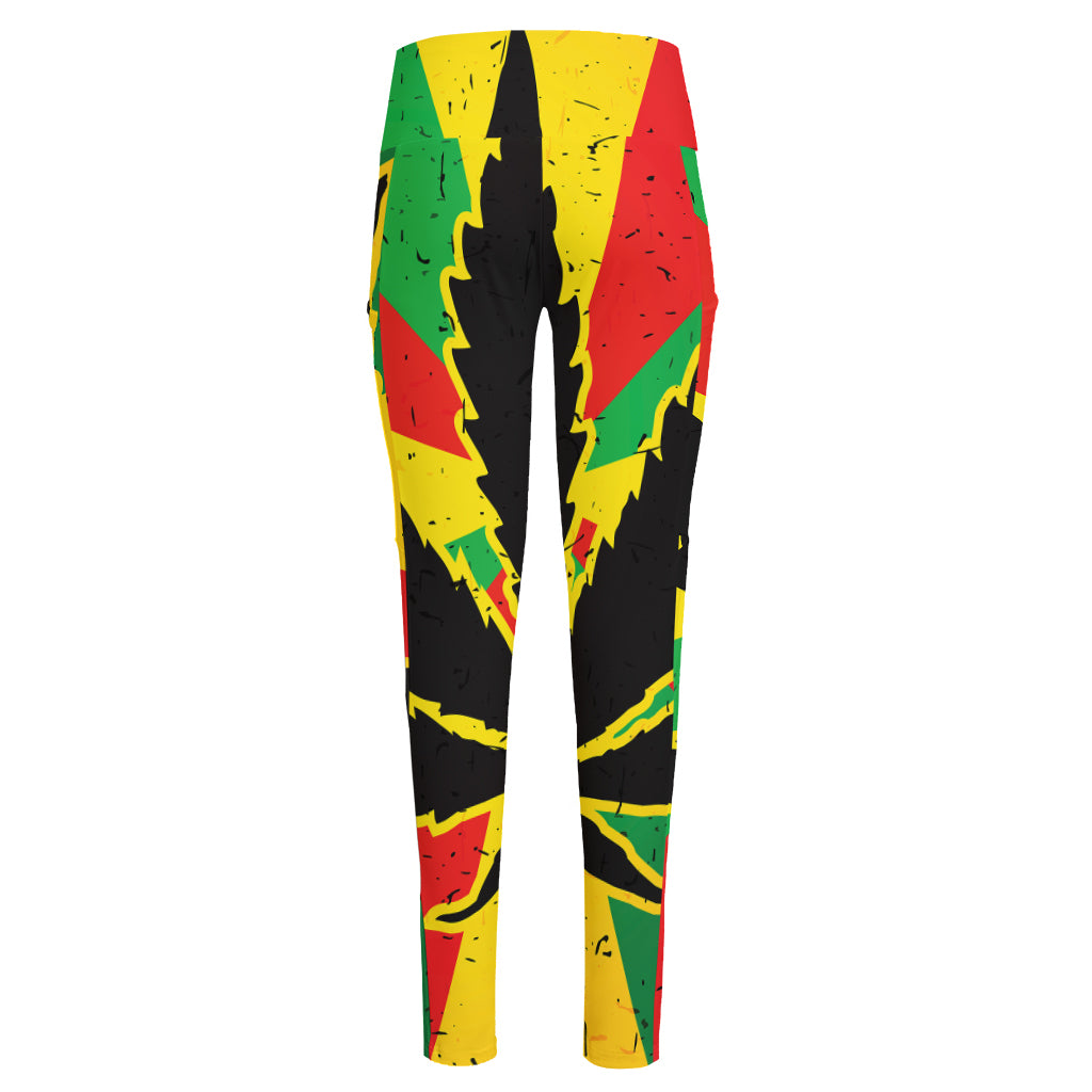Cannabis Rasta Print High-Waisted Pocket Leggings