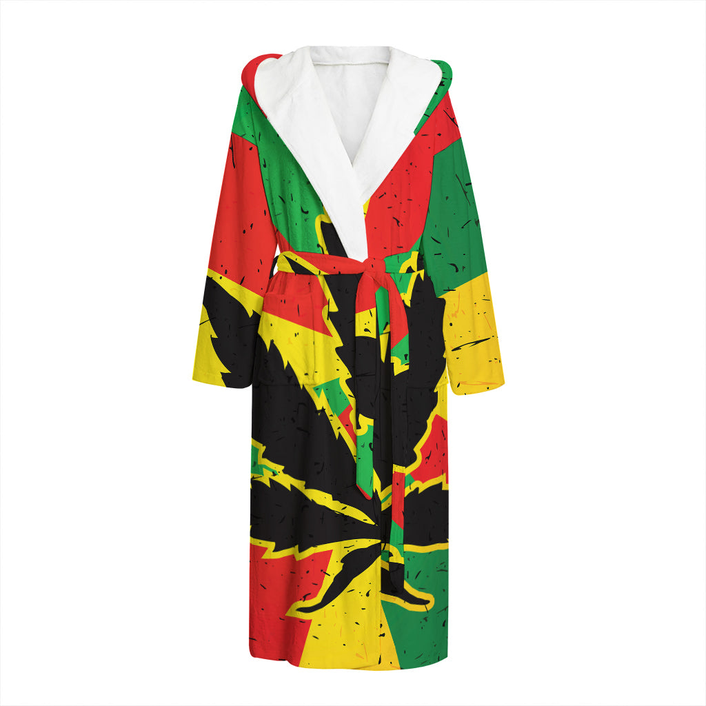 Cannabis Rasta Print Hooded Bathrobe