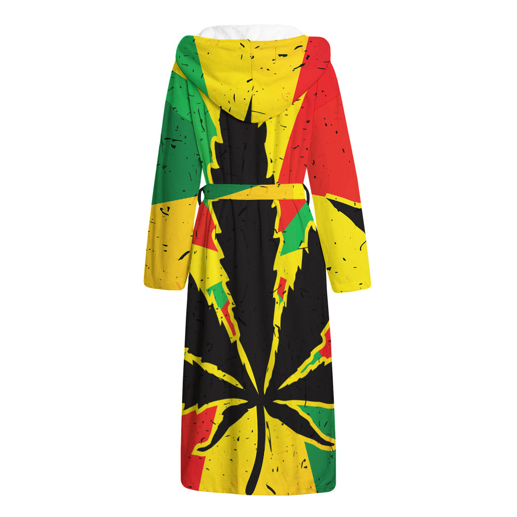 Cannabis Rasta Print Hooded Bathrobe