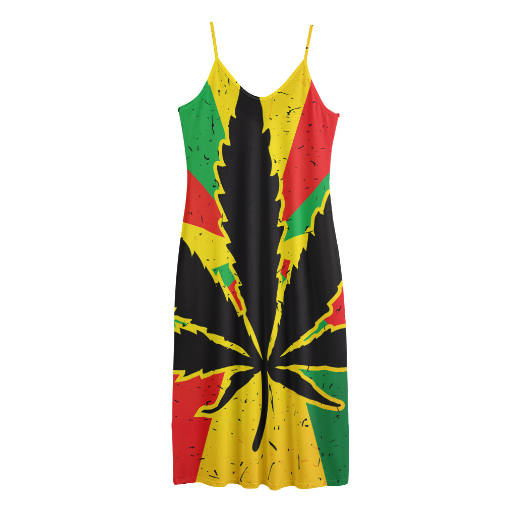 Cannabis Rasta Print Jersey Midi Cami Dress