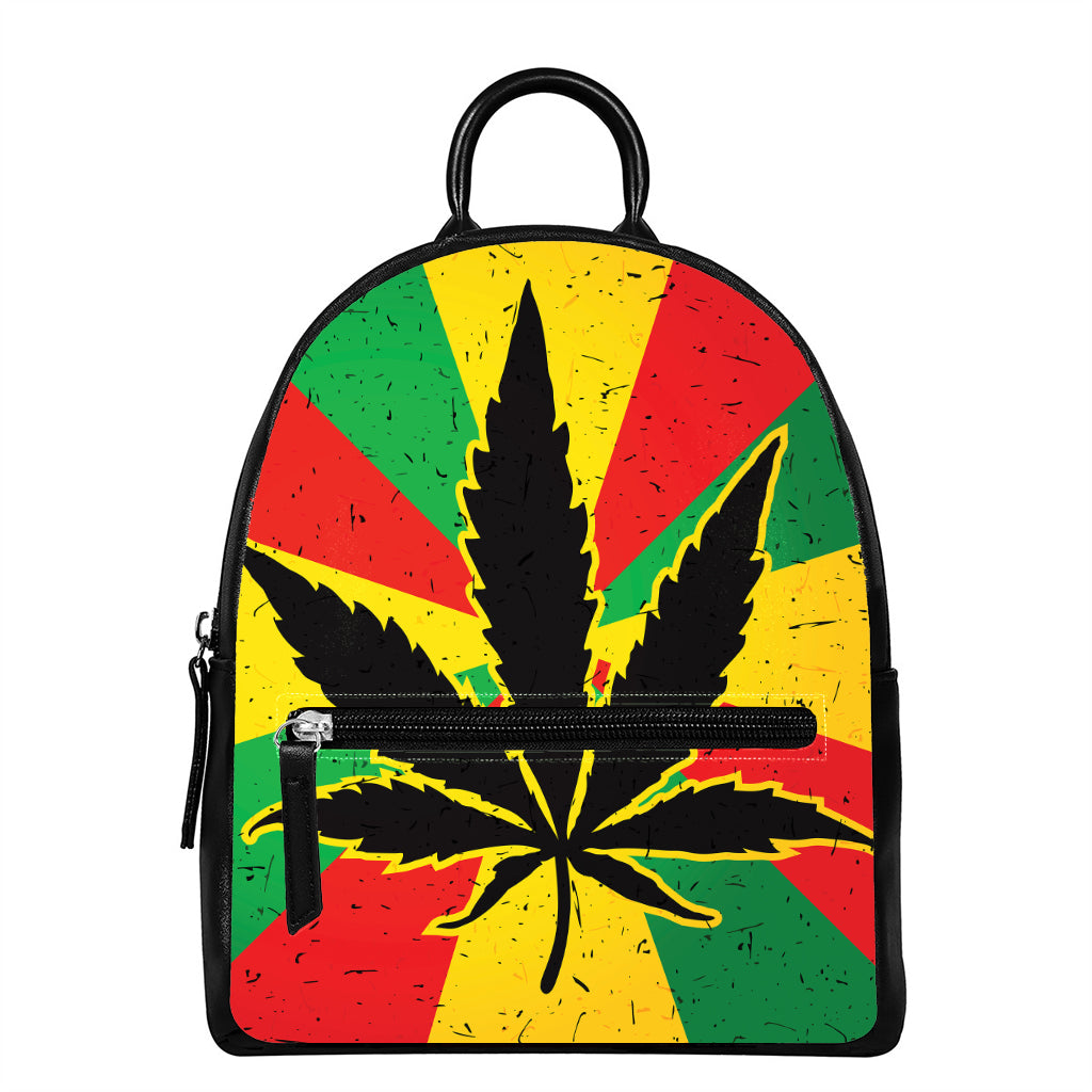 Cannabis Rasta Print Leather Backpack