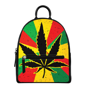 Cannabis Rasta Print Leather Backpack