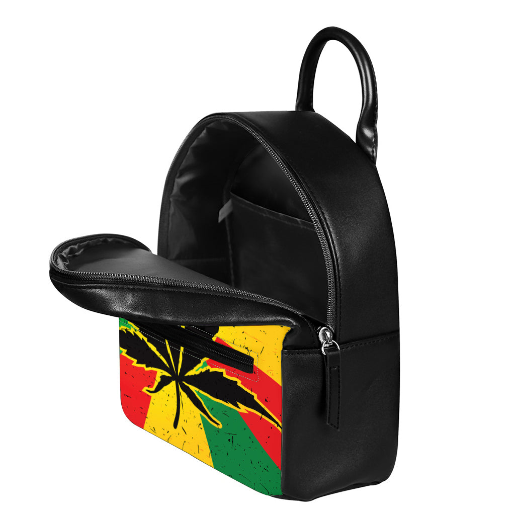 Cannabis Rasta Print Leather Backpack