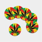 Cannabis Rasta Print Leather Coaster Set