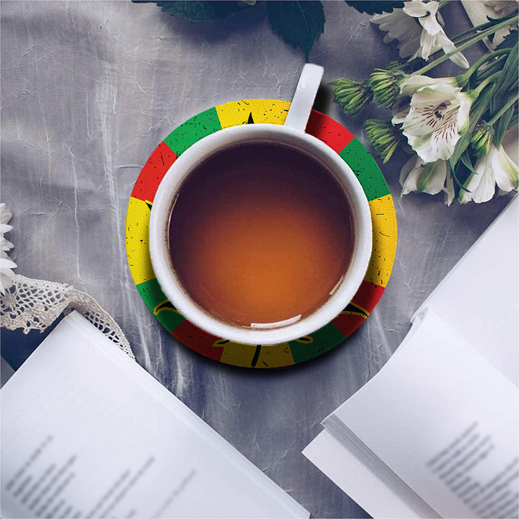 Cannabis Rasta Print Leather Coaster Set