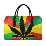 Cannabis Rasta Print Leather Duffle Bag