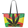 Cannabis Rasta Print Leather Tote Bag