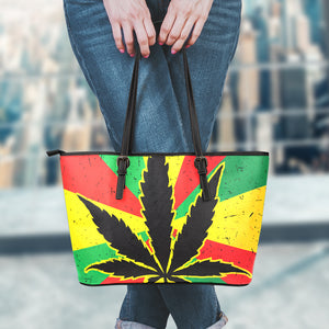 Cannabis Rasta Print Leather Tote Bag