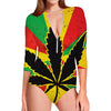 Cannabis Rasta Print Long Sleeve Swimsuit