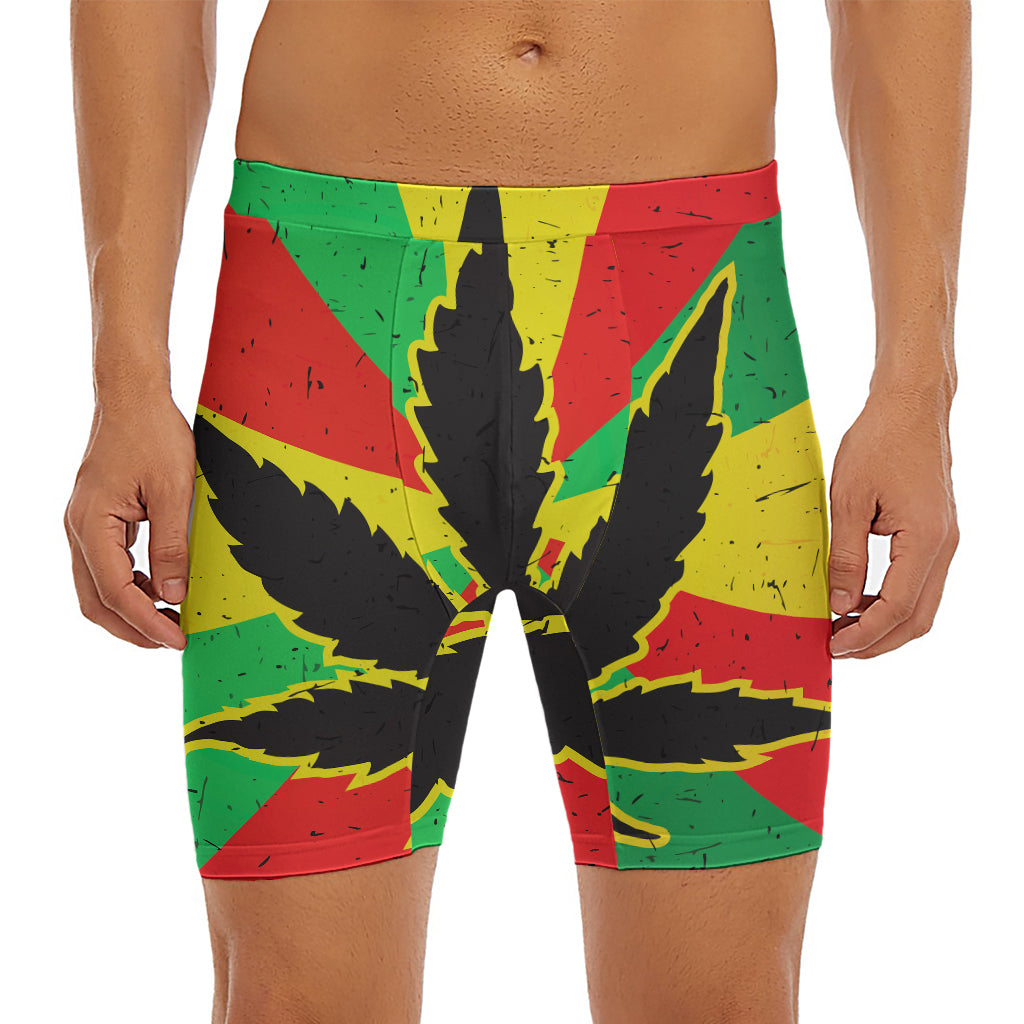 Cannabis Rasta Print Men's Long Boxer Briefs