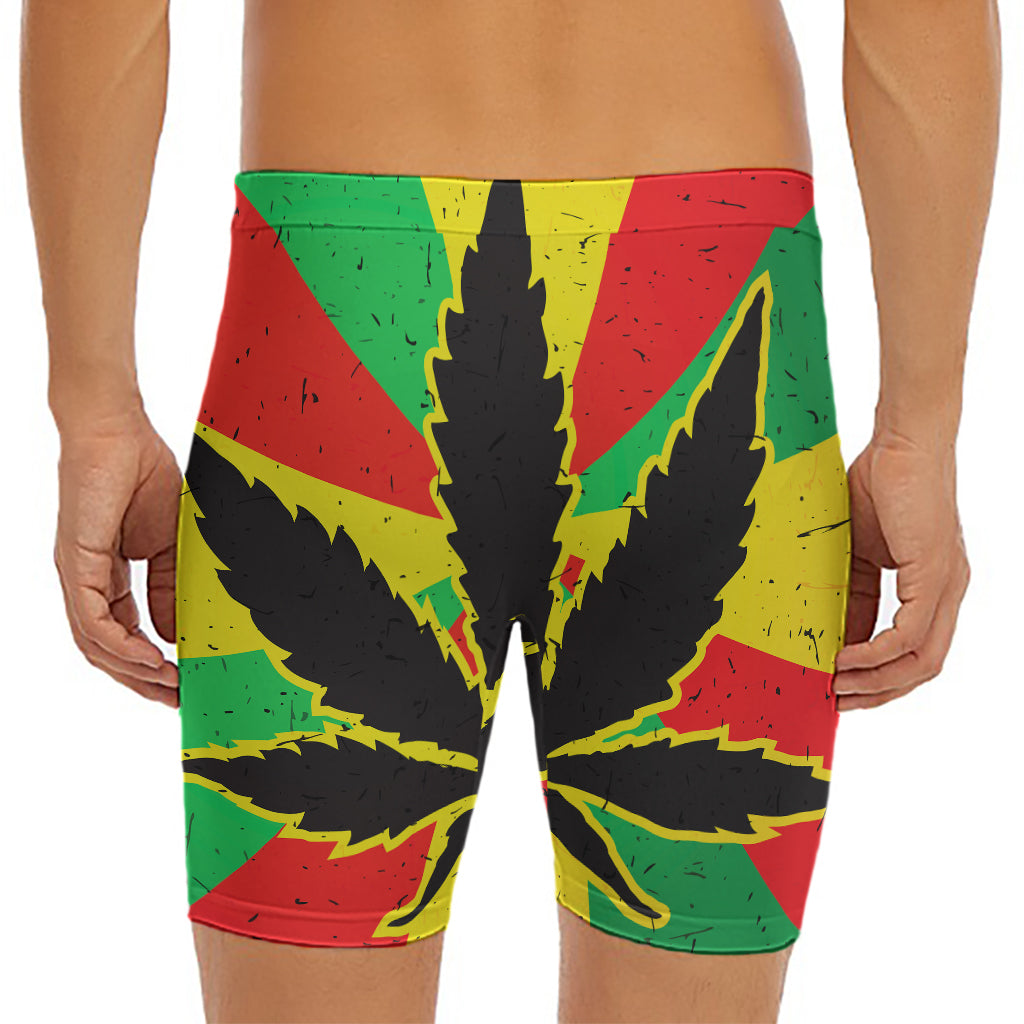 Cannabis Rasta Print Men's Long Boxer Briefs