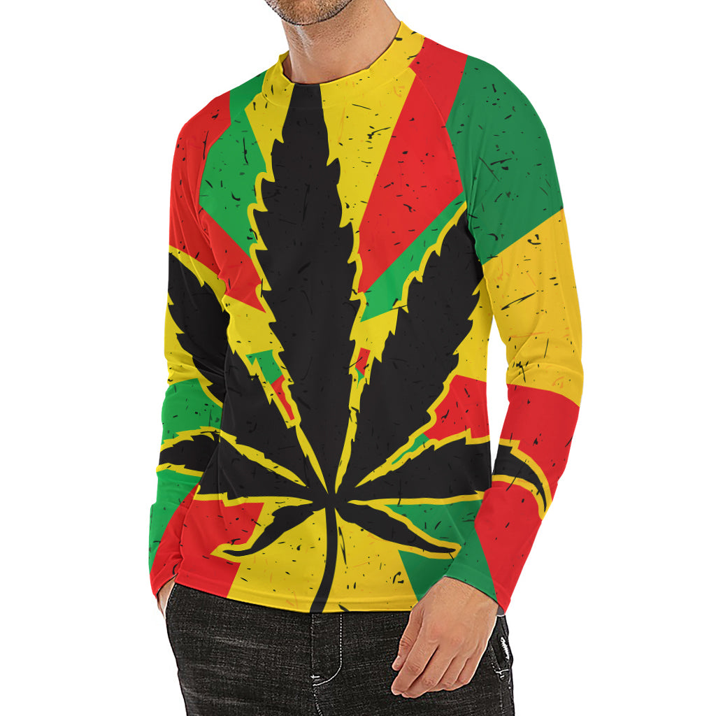 Cannabis Rasta Print Men's Long Sleeve Rash Guard