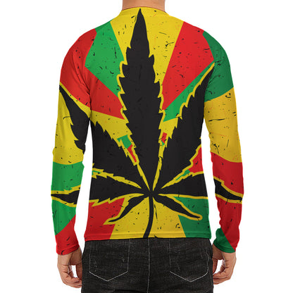 Cannabis Rasta Print Men's Long Sleeve Rash Guard