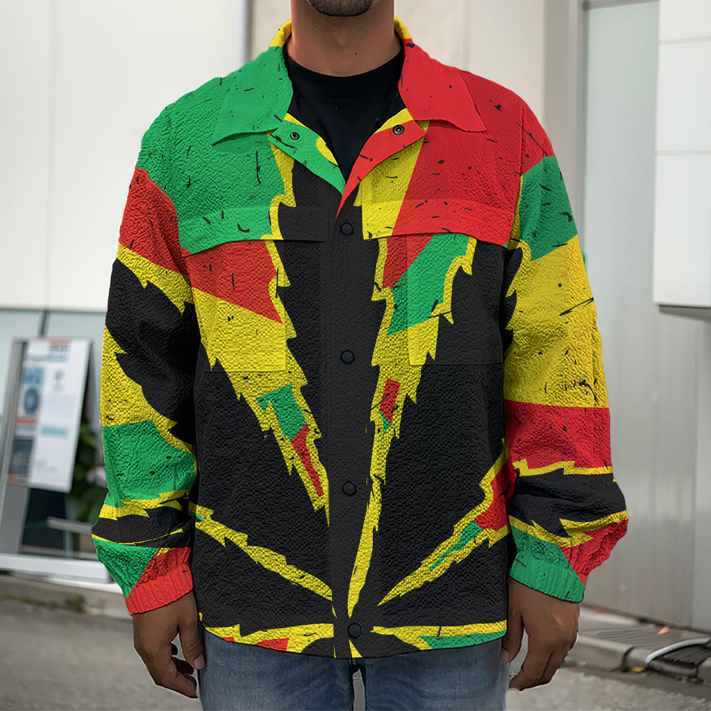 Cannabis Rasta Print Men's Shirt Jacket