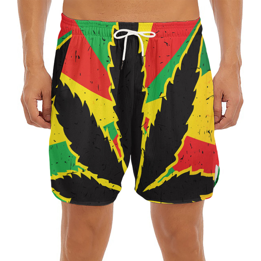 Cannabis Rasta Print Men's Split Running Shorts