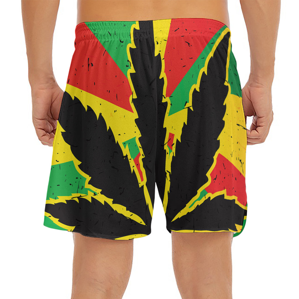 Cannabis Rasta Print Men's Split Running Shorts