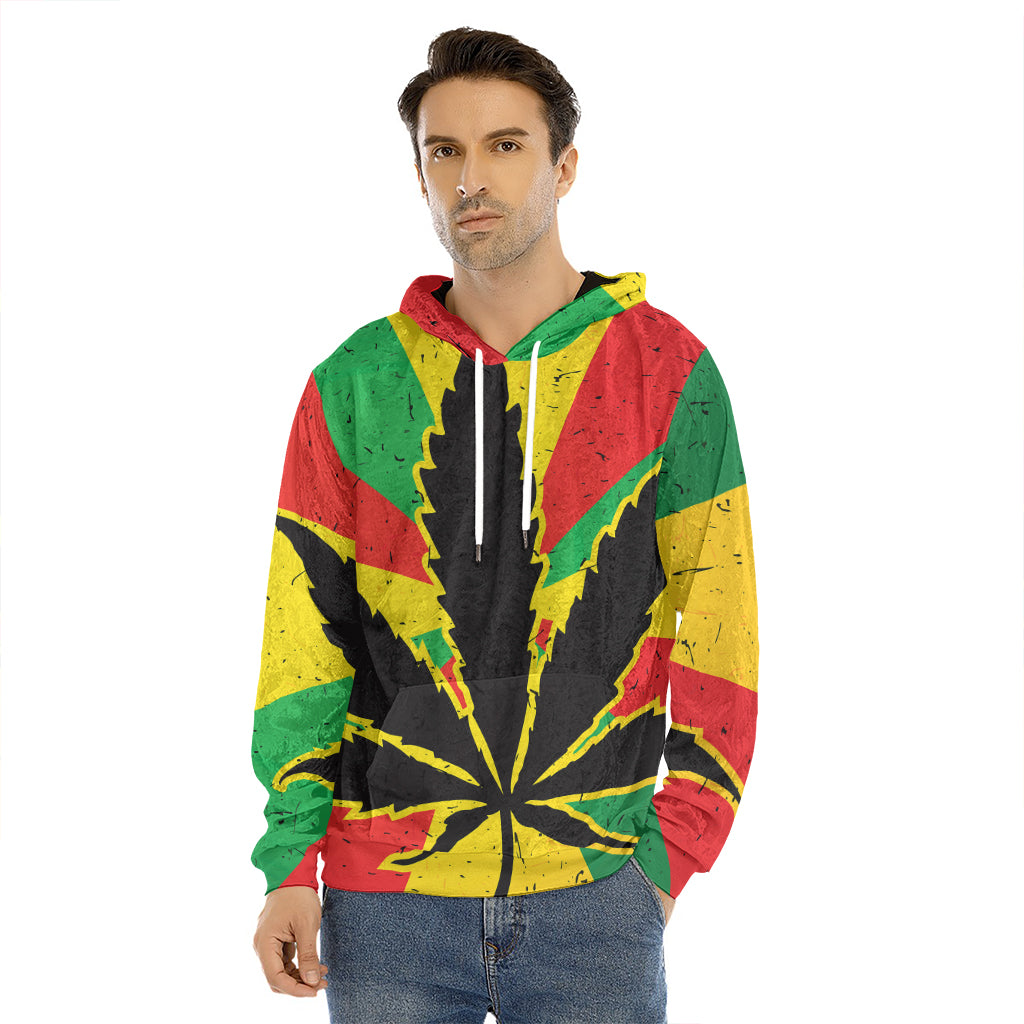 Cannabis Rasta Print Men's Velvet Pullover Hoodie