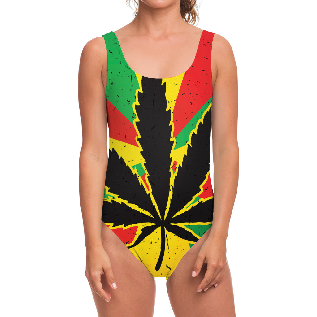 Cannabis Rasta Print One Piece Swimsuit