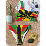 Cannabis Rasta Print One Shoulder Bikini Top