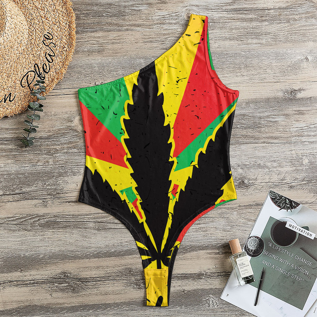 Cannabis Rasta Print One Shoulder Bodysuit