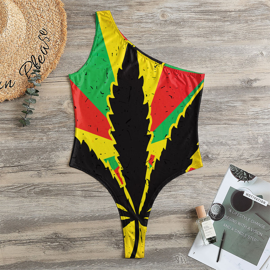 Cannabis Rasta Print One Shoulder Bodysuit