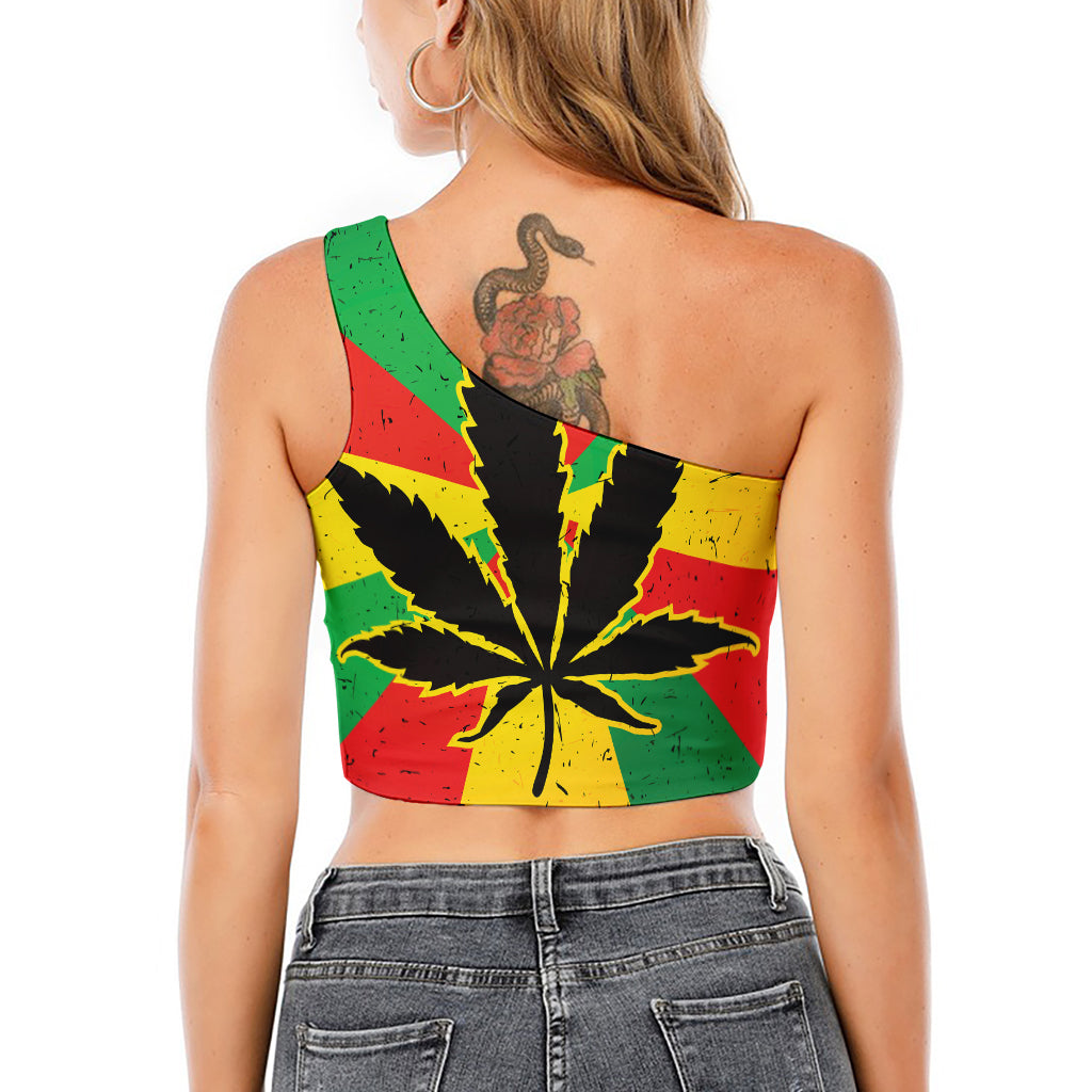 Cannabis Rasta Print One Shoulder Crop Top