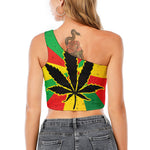 Cannabis Rasta Print One Shoulder Crop Top