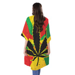 Cannabis Rasta Print Open Front Beach Cover Up