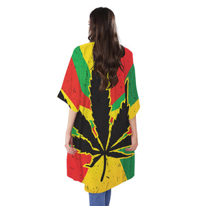 Cannabis Rasta Print Open Front Beach Cover Up