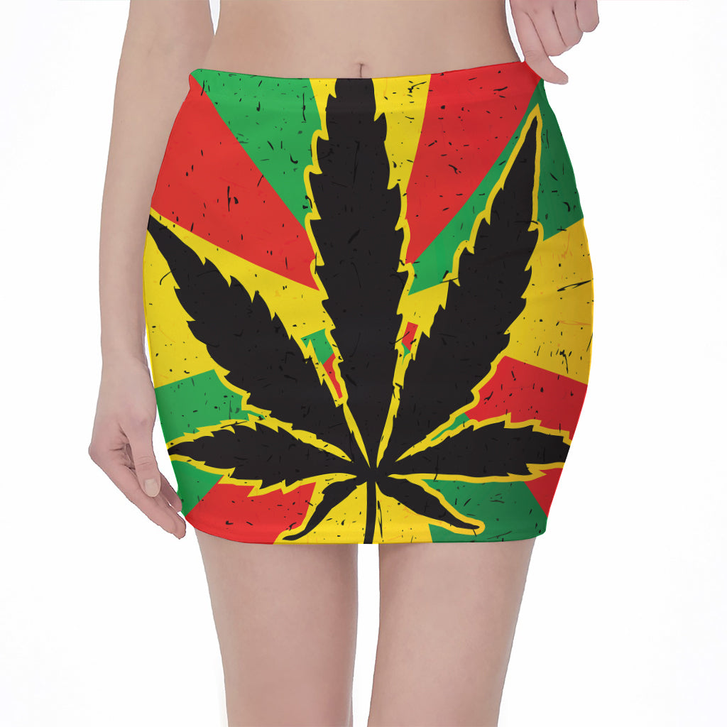 Cannabis Rasta Print Pencil Mini Skirt