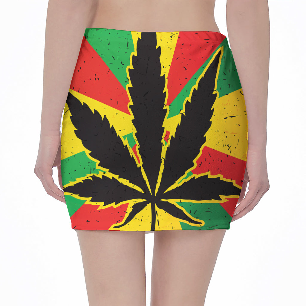 Cannabis Rasta Print Pencil Mini Skirt