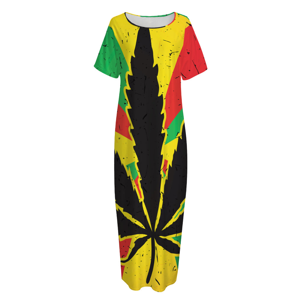 Cannabis Rasta Print Short Sleeve Long Nightdress