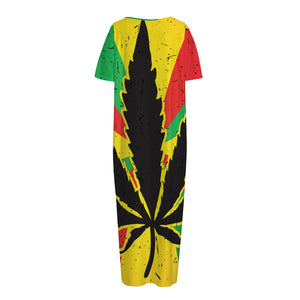 Cannabis Rasta Print Short Sleeve Long Nightdress