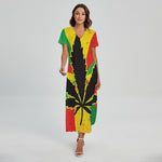 Cannabis Rasta Print Short Sleeve Maxi Dress