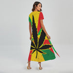 Cannabis Rasta Print Short Sleeve Maxi Dress