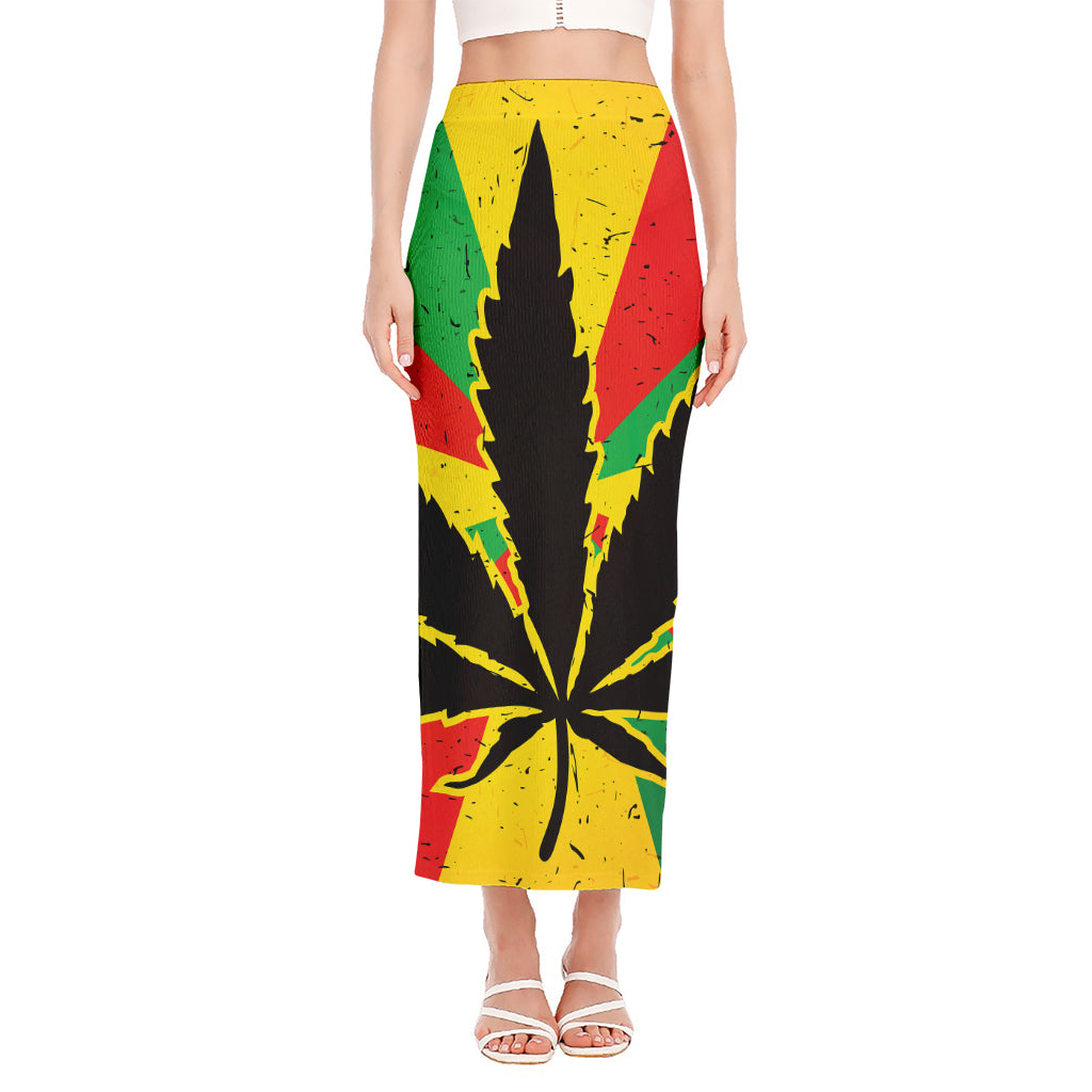 Cannabis Rasta Print Side Slit Maxi Skirt