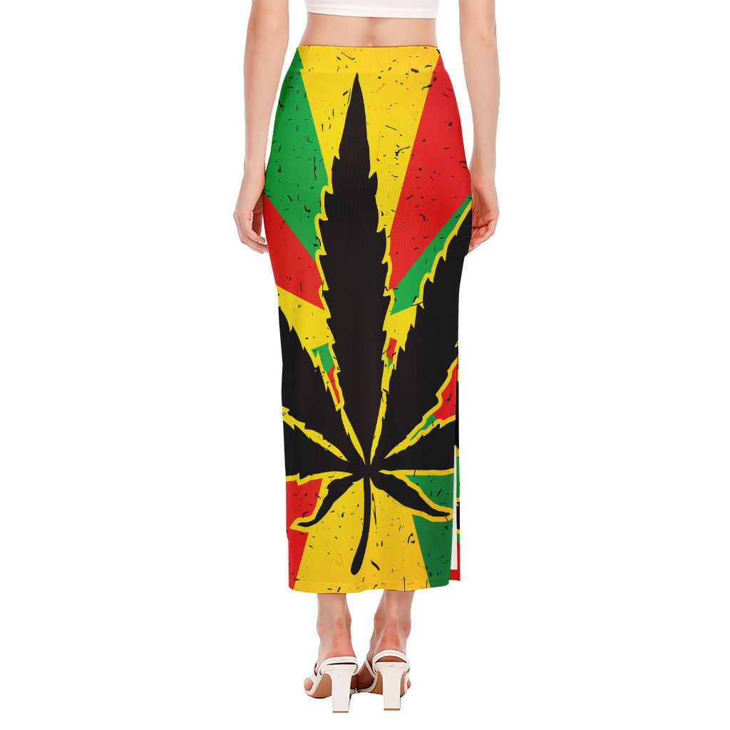 Cannabis Rasta Print Side Slit Maxi Skirt