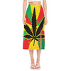 Cannabis Rasta Print Side Slit Midi Skirt